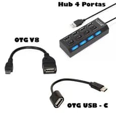 Usb Hub 4 Portas + Otg Tipo C Usb C + Otg V8 Micro Usb Adaptador Celular Impressora Computador Mouse Teclado Pen Drive Ponto entrega