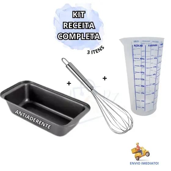 Kit 1 Copo Medidor +  1 Forma Para Pão e Bolos + 1 Batedor De Ovos Fue Kit Confeiteiro Culinária Receitas