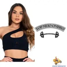 Top De Um Ombro De Academia Fitness Tecido Suplex Preto e Bege Top Para Academia Meia Gota