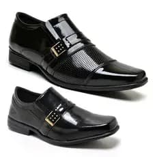 Kit 2 Pares Sapato Social Masculino Adulto Infantil Pai e Filho Cor Preto Verniz