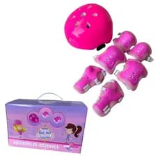 Kit de Proteção Infantil 7 Peças • Skate, Bike e Patins • Capacete + Joelheiras + Cotoveleiras + Munhequeiras cor Rosa