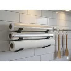Suporte Organizador Triplo para Papel Alumínio, Papel Manteiga e Filme PVC – Porta Rolos de Cozinha de Parede ou Bancada