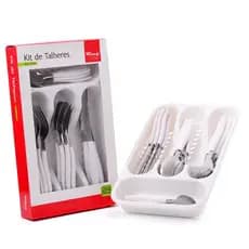 Faqueiro Jogo De Talheres Inox C/ Porta Talher Com 25 Peças Kit Talher