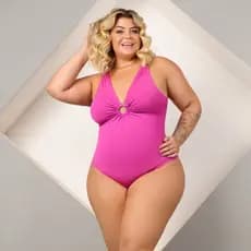 Maiô Plus Size Forrado Body Feminino Engana Mamãe Argola Moda Praia Moda Maior Maiô de Banho Curve