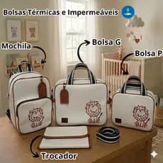 Kit Luxo Premium Bolsa Maternidade 4 peças Reforçado Saída Maternidade Resistente Leão Cor Azul Marinho Rosé Rosa V