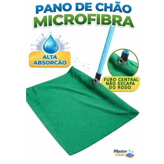 ​Kit 2 ou 3 Pano de Chão Microfibra Dupla Camada 55x35cm com Furo Central - Não Escapa do Rodo