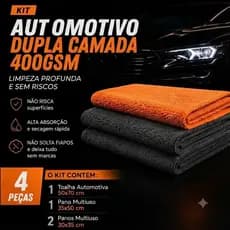 Kit Automotivo 4 Panos Microfibra 400 GSM Premium - Secagem Rápida e Sem Riscos