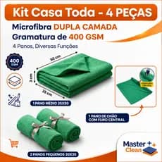 Kit Limpeza Casa Toda MasterClean 4 Peças Microfibra Dupla Camada 400GSM Alta Absorção