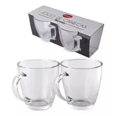 Kit 2 Canecas Transparentes de Vidro 350ml Jogo de Xicaras Verona Café Chá e Chocolate
