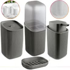 Kit 4 Acessórios Banheiro Porta Sabonete Líquido, Porta Algodão, Porta Escovas e Saboneteira Av