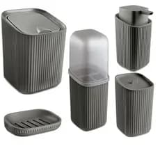 Kit Completo Banheiro 5 Peças Lixeira, Saboneteira e Porta Sabonete Líquido, Escova e Algodão Av