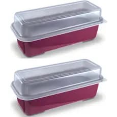 Kit 2 Porta Pão de Forma 3,3L Retangular com Tampa 33x15x15 Bordô - Usual Utilidades