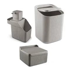 Kit Cozinha Porta Detergente, Lixeira 3L e Saleiro 1Kg Conjunto Pia - Usual Utilidades
