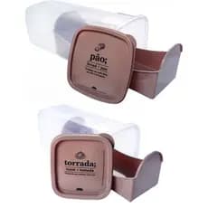 Kit 1 Porta Pão de Forma e 1 Porta Torrada e Biscoito com Bandeja e Tampa Decorada - Plasútil