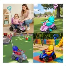 Carrinho de Passeio Infantil Quadriciclo Com Haste Empurrador Velotrol Criança 1 a 3 Anos 4 Cores