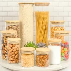 Kit Pote Vidro Hermético Porta Mantimentos Tampa Bambu kit com 4 5 6 ou 10 Potes Diversos Tamanhos