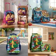 Kit Mochila Escolar Rodinhas Infantil 3 Peças Dinossauro Tubarão Princesas Escolar Estojo Lancheira