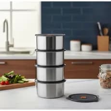 Pote Hermetico Inox Redondo Conjunto 450 Ml Vedacao Perfeita Organizacao Cozinh