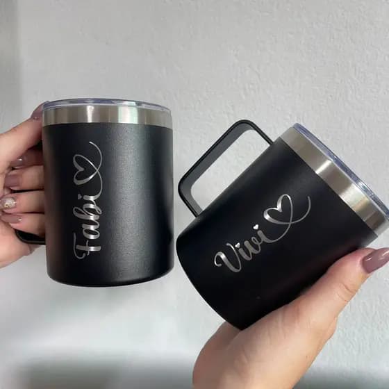 Caneca Aço Inoxidável Térmica Com Canudo E Tampa Alça 360ml Café Chá - PERSONALIZADA