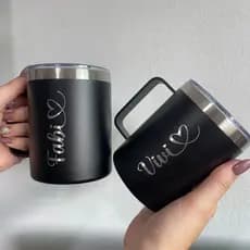 Caneca Aço Inoxidável Térmica Com Canudo E Tampa Alça 360ml Café Chá - PERSONALIZADA