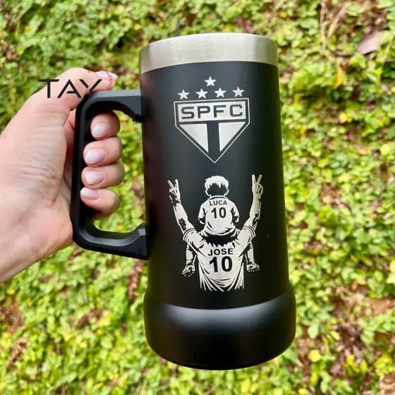 Caneca Chopp Térmica 473ml Pai e Filho Personalizada com Nome e Time