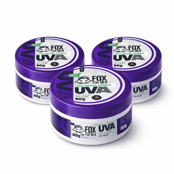 Kit 3x Cera Modeladora UVA 80g Fox For Men – Cabelo Alinhado, Hidratação, com Filtro Solar