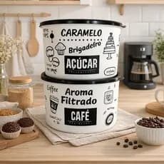Kit 2 Porta Mantimentos Açúcar Café Plástico Decorado Tampa 2L