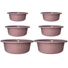 Kit Bacias Caneladas Plástica Cozinha Rosa Kit 6 Peças 3 Tamanhos Resistente