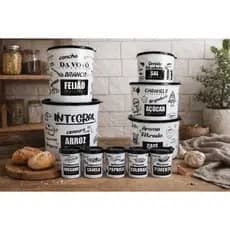 Kit 5 Porta Mantimentos + 5 Porta Condimentos Plástico Decorado com Tampa