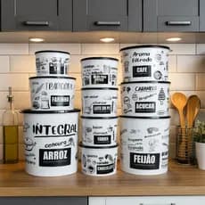 Kit 10 Potes Porta Mantimento Decorado Jogo Porta Condimentos Plastico Resistente