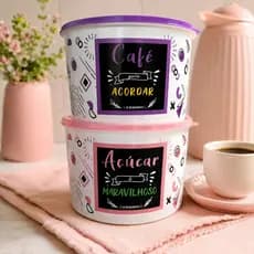 Kit 2 Porta Mantimentos Açúcar Café Plástico Decorado com Tampa 2L