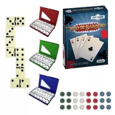 Kit Jogo Baralho Com 24 Fichas De Poker + Jogo Dominó 24 Pcs de 7 mm