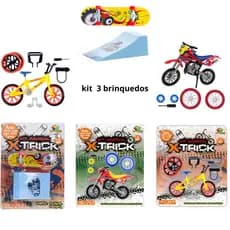 Kit 3 Brinquedos Bicicleta + Moto + Skate Dedo com Rampa Presente Criança Diversão Aniversário