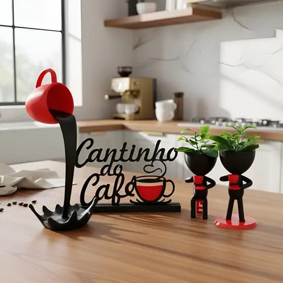 Cantinho Do Café Com Plantas Xícara Flutuante Bob Letreiro