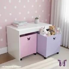 Organizador de Brinquedos Bancada G Infantil 2 Gavetas Grandes Com Rodinhas em MDF