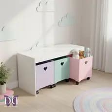 Organizador de Brinquedos Bancada Infantil 3 Gavetas Com Rodinhas em MDF