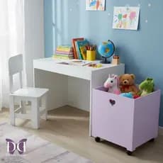 Mesa Infantil Com Cadeirinha e Caixa Organizadora com Rodinhas MDF