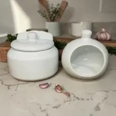 Kit Porta Alho Alheiro Saleiro Organizador de Cozinha Condimentos Cerâmica