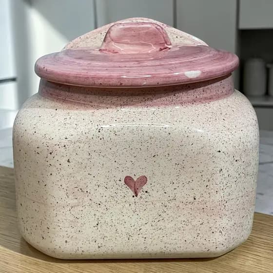 Saleiro Grande De Cerâmica Rosa Coração Decorado a Mão Decoração Cozinha Saleiro