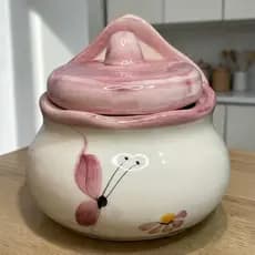 Saleiro Pequeno De Cerâmica Rosa Borboleta Decorado a Mão Decoração Cozinha Saleiro De Parede