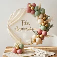 Arco De Mesa Redondo Dourado Para Festa Bexiga Mini 50cm