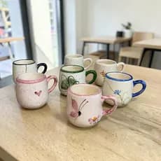 Kit Conjunto10 Canecas Xícara Café Bojuda 90ml Cerâmica Decorada Pintada a Mão