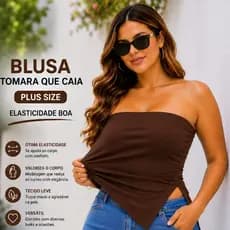 Blusa Bata Assimétrica Feminina Plus Size  Com Fenda Marrom Elegante Confortável  Estilosa  P ao G3