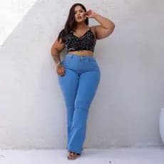 Calça Jeans Plus Size Flare Modeladora Feminina com Elastano Premium