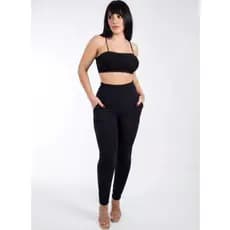 Calça Legging Feminina  Montaria Gorgurao Preto Frio Inverno Com Bolso Casual Cintura Alta Tendencia