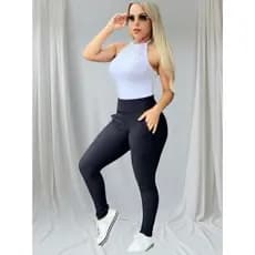 Calça Legging Feminina Montaria Gorgurão Bolsos Frio Inverno Confortvael Elegante Tendencia Academia