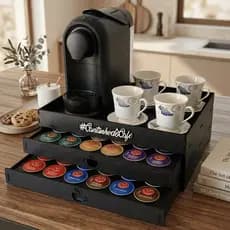 Porta Cápsulas Café Gaveta 3 Corações Cantinho Preto Mdf