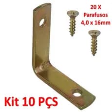 Kit 10 Cantoneira L Reforçada 25 x 25 Aço Móveis Prateleira Armário Suporte Fixação com Parafusos