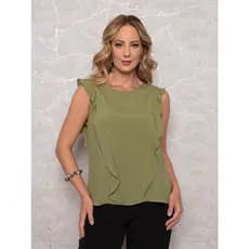 Blusa Feminina Regata Babados Frontais Gola Redonda Viscose SIS1426