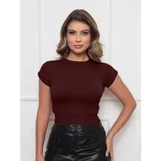 Aletheia - Blusa Feminina em Modal Tricot Manga Curta Detalhe Ombro Gola Alta Elegante SGM1009